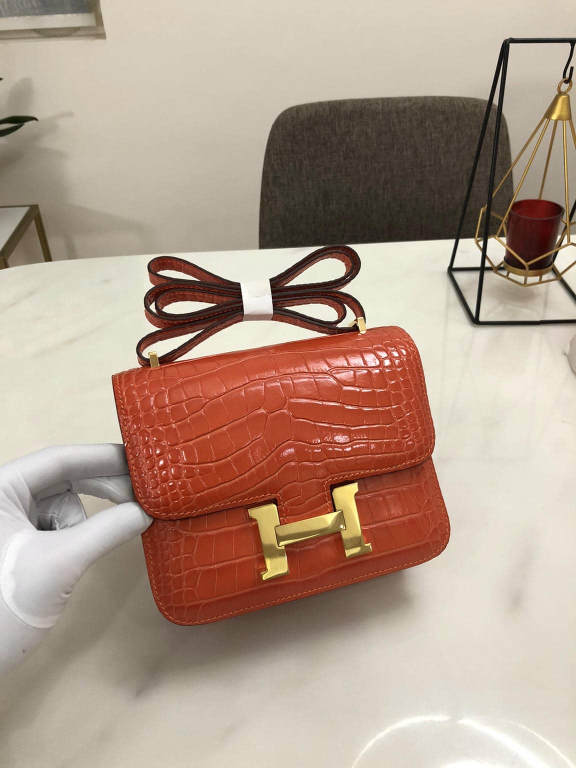 Constance Cowhide Crocodile Embossed Bag